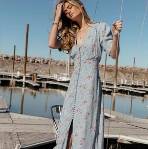 Light Blue Floral Midi Dress